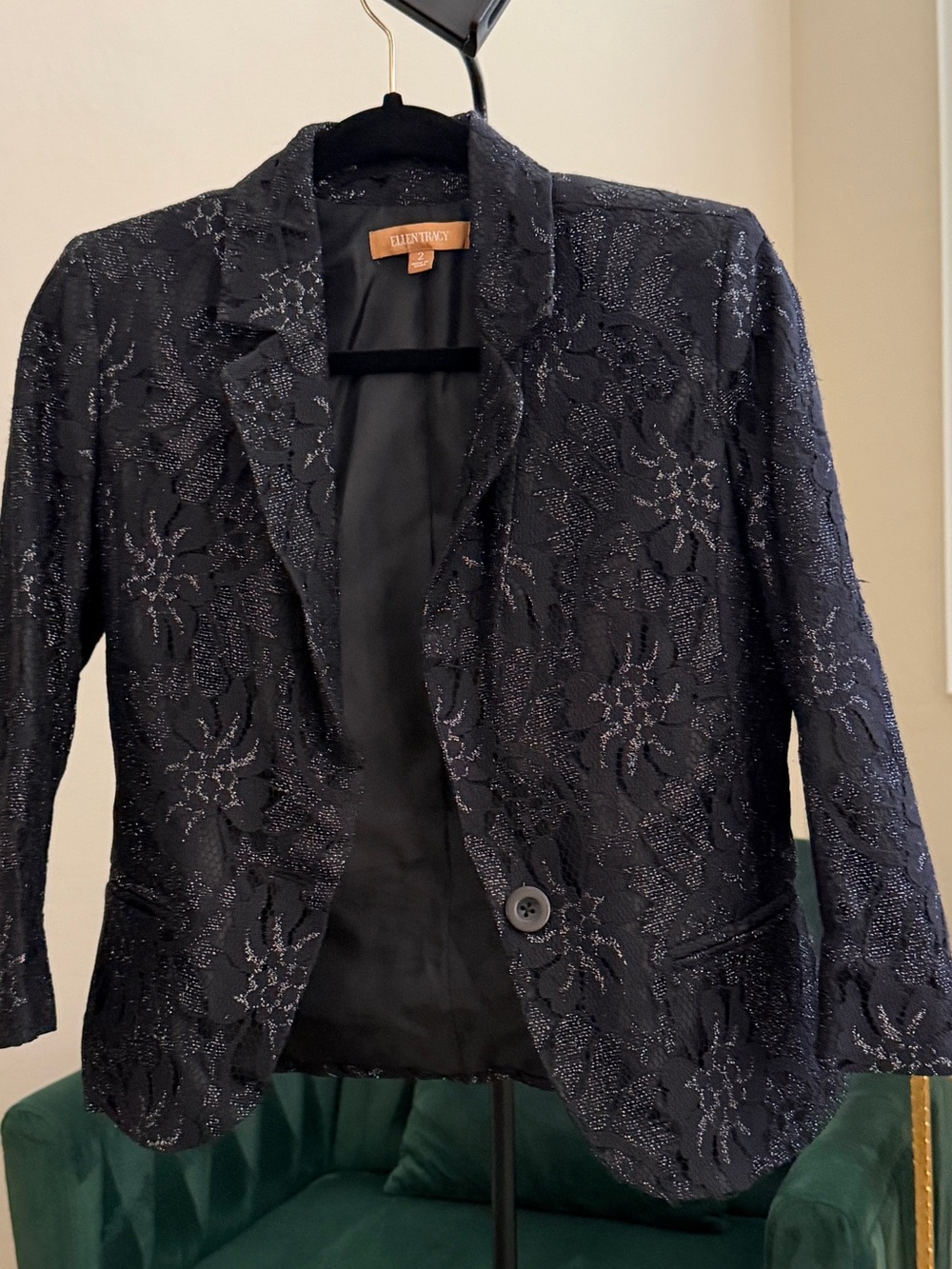 Ellen Tracy Black Beaded Floral Blazer size 2